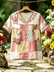 Women's linen short-sleeved T-shirt