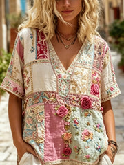 Women's linen short-sleeved T-shirt