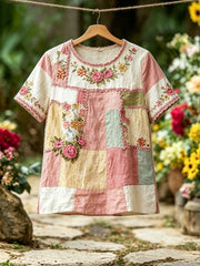Women's linen short-sleeved T-shirt