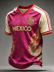 Men's Mexico Football Lover Printed V-neck T-shirt