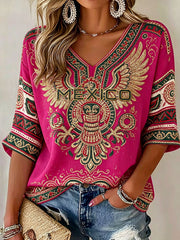 Women's Mexico Football Lover Art Printed T-shirt