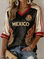 Women's Mexico Football Lover Art Printed T-shirt
