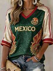 Women's Mexico Football Lover Art Printed T-shirt