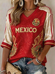 Women's Mexico Football Lover Art Printed T-shirt
