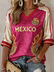 Women's Mexico Football Lover Art Printed T-shirt
