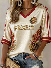 Women's Mexico Football Lover Art Printed T-shirt
