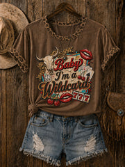 Women's Baby I'm A Wildcard Printed Casual T-Shirt