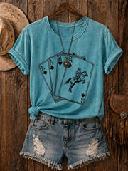 Women's Western Card Print Casual T-Shirt