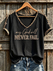 Women's Faith Slogan Leopard Print Pattern Printed Leisure Short-Sleeved T-shirt