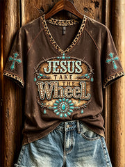 Women's Western Wind element pattern printed casual short-sleeve T-shirt