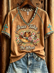 Women's Western Wind element pattern printed casual short-sleeve T-shirt