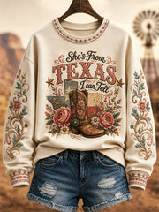 Women's She's From Texas I Can Tell Print Casual Sweatshirt