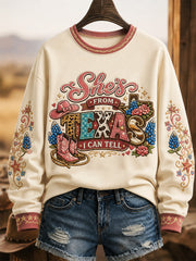 Women's She's From Texas I Can Tell Print Casual Sweatshirt