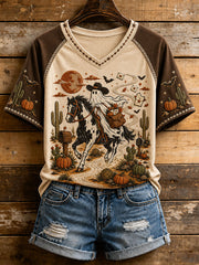 Women's Western Halloween Ghost V-neck T-shirt