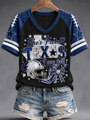 Women's Football Gameday Gift For Football Fans Casual V-Neck Tee
