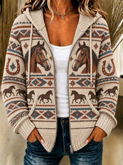 Women's Western Horse Print Knitted Coat