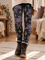 Women's Fall/Winter Floral Art Printed Velvet Leggings