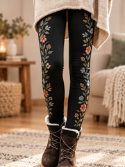 Women's Fall/Winter Floral Art Printed Velvet Leggings