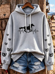 Women's Western Horse Art Drawstring Hoodie