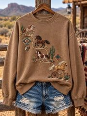 Women's Western Horse Art Regular Sweatshirt