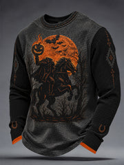Men's Western Halloween Horses Art Printed Waffle Sweatshirt