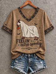 Women's Western Halloween Horses Art Printed T-shirt