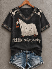 Women's Western Halloween Horses Art Printed T-shirt
