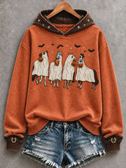 Women's Western Halloween Horses Art Printed Hooide