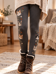 Women's Fall/Winter Cat Printed Velvet Leggings
