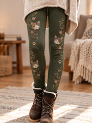 Women's Fall/Winter Cat Printed Velvet Leggings