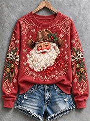 Women's Western Style Christmas Santa Print Sweatshirt