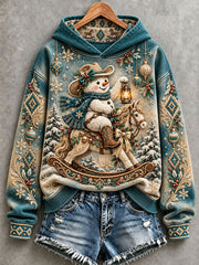 Women's Western-style Christmas snowman print hoodies