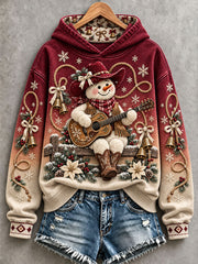 Women's Western-style Christmas snowman print hoodies