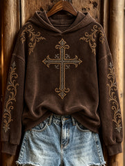 Women's Faith-Themed Cross Pattern Print Casual Hoodie