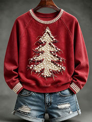 Women's Pearl Christmas Tree Print Sweatshirt