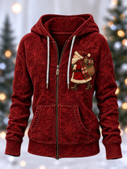 Women's Christmas Print Zip-Up Hoodie