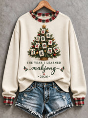 Women's 'The Year I Learned Mahjong' Christmas Tree Mahjong Print Casual Sweatshirt