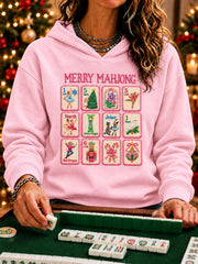 Women's Christmas Mahjong Print Casual Hoodie