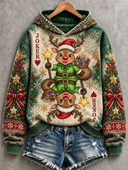 Women's Christmas Reindeer & Jester Playing Card Hoodies
