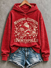 Women's Christmas Mahjong Print Casual Hoodie