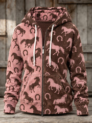 Women's Vintage Western Style Horses&Floral Art Printed Coat
