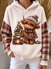 Women's Highland Cow Christmas Print Flannel Hoodie