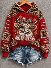 Women's Highland Cow Christmas Print Regular Sweatshirt