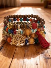 Women's Viking Tree of Life Bohemian Multi-Layer Wooden Bead Bracelet