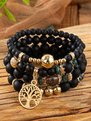 Women's Bohemian Ethnic Style Tassel Tree of Life Pendant Multi-layer Wooden Bead Bracelet