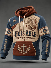 Men's He Is Able My Hope Remains Color-block Print Checkered Cotton Hoodie