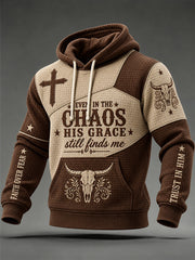 Men's Even In The Chaos His Grace Still Finds Me Color-block Print Checkered Cotton Hoodie