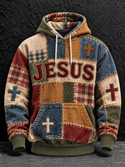 Men's Cross Patchwork Print Casual Hoodie