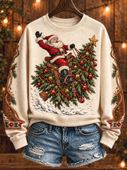 Women's Funny Santa Western Style Christmas Art Printed Sweatshirt