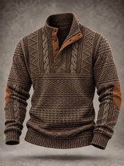 Men's Western Vintage Print Four-button Hoodie